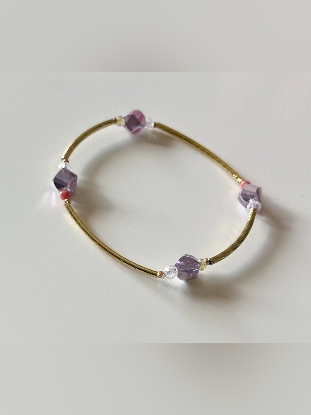 Gold Bracelet with Lavender and Crystal Accents